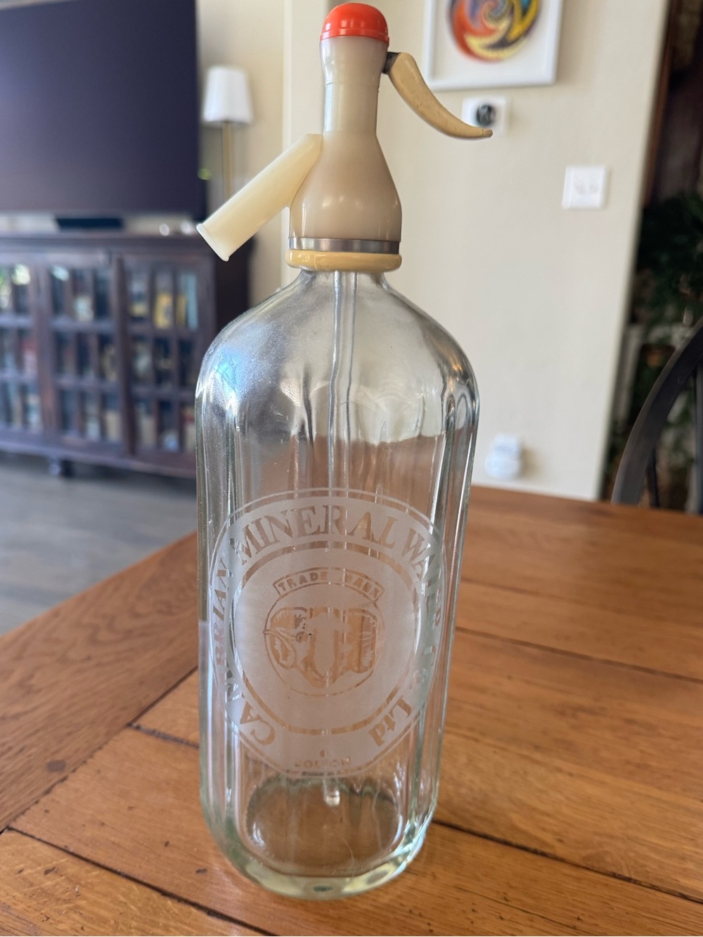 Vintage Cambrian Mineral Water Glass Seltzer Bottle from Bolton England